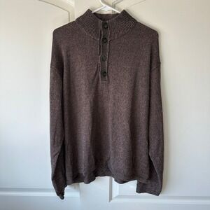 Oscar de la Renta Knit Button Sweater Pullover Mock Neck Brown Pink Henley XXL‎